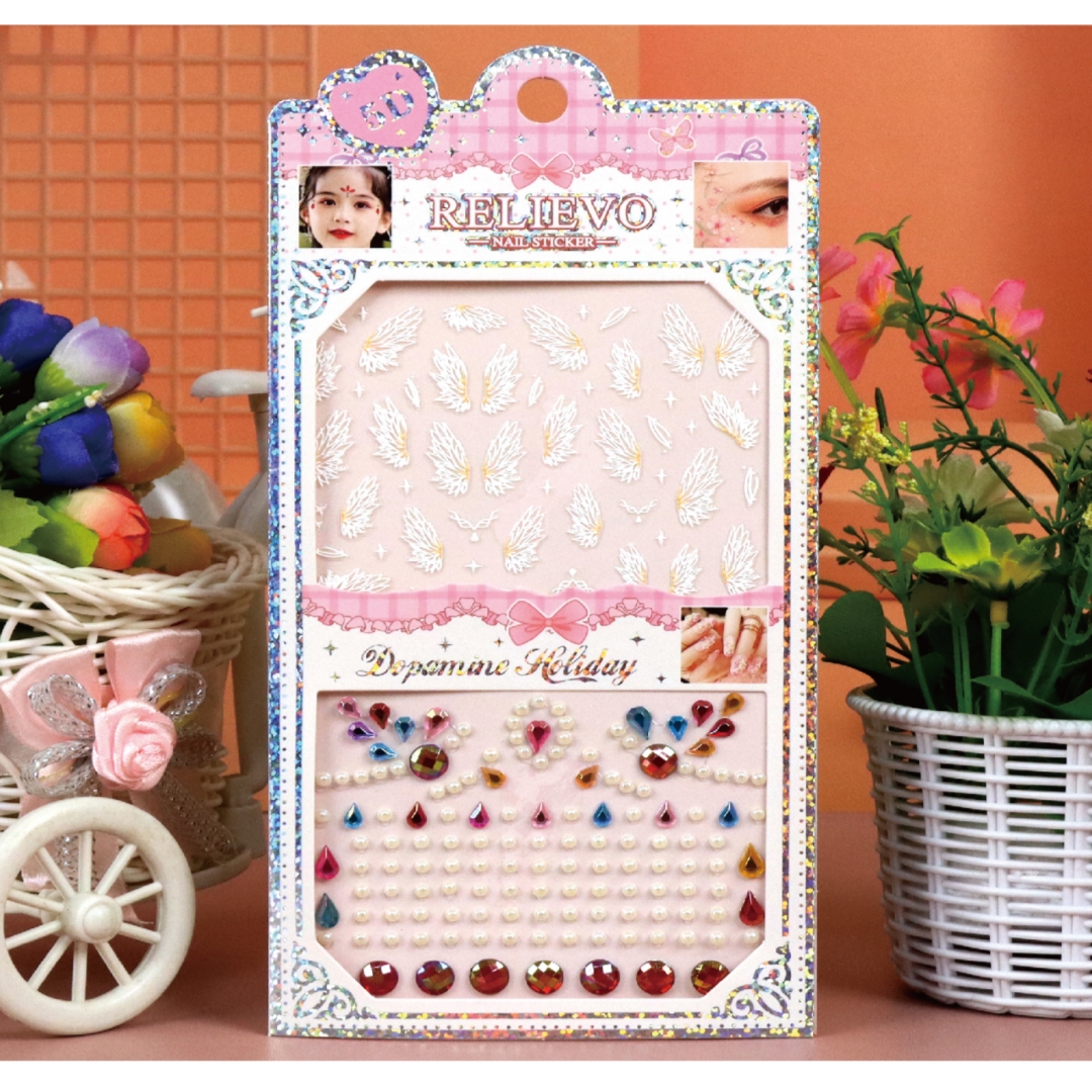 Children's nail and makeup stickers, waterproof girls' forehead stickers, flower-shaped hairpins, brow stickers, pearl, crystal and gemstone stickers Application Scenario