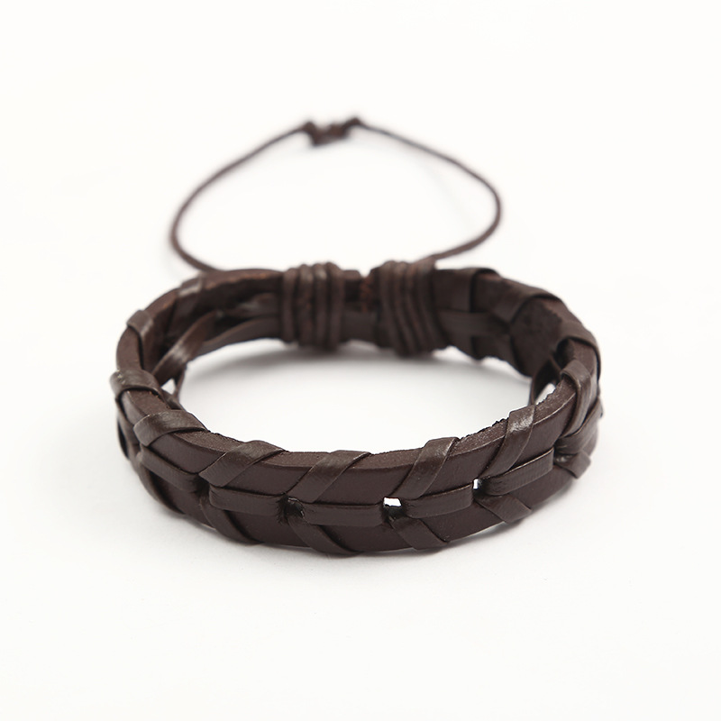 Korean InS-style double-layer hand-woven cowhide bracelet, versatile student couple bracelet accessories, cross-border wholesale detail image 5