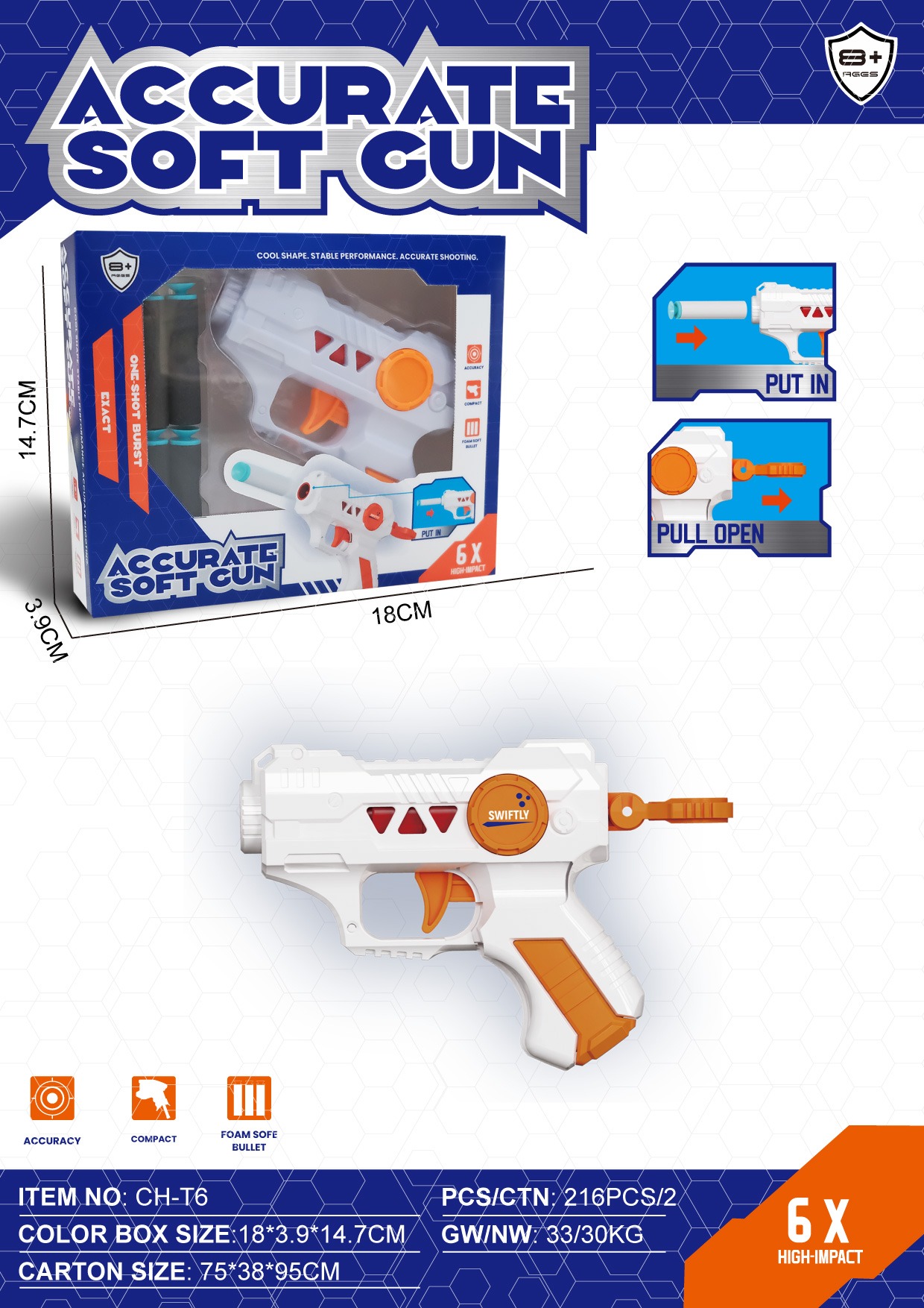 Portable manual single-shot soft-elastic toy gun