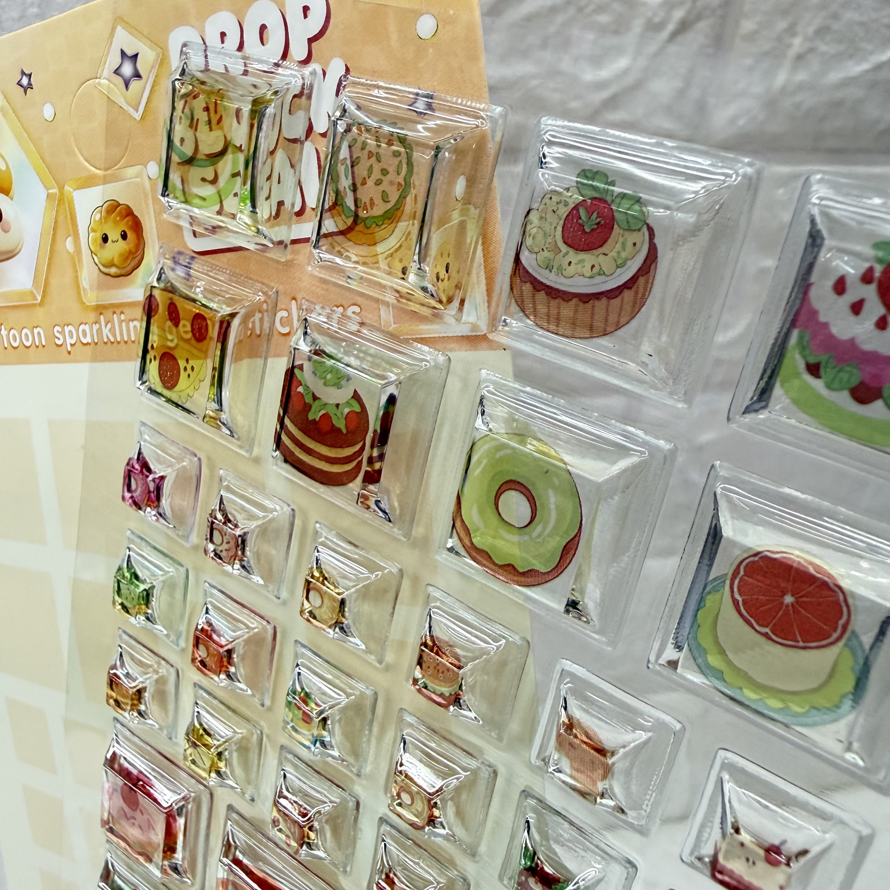 Cartoon 3D relief crystal three-dimensional stickers, square heart-shaped food animal diy mobile phone relief decorative stickers pic 13