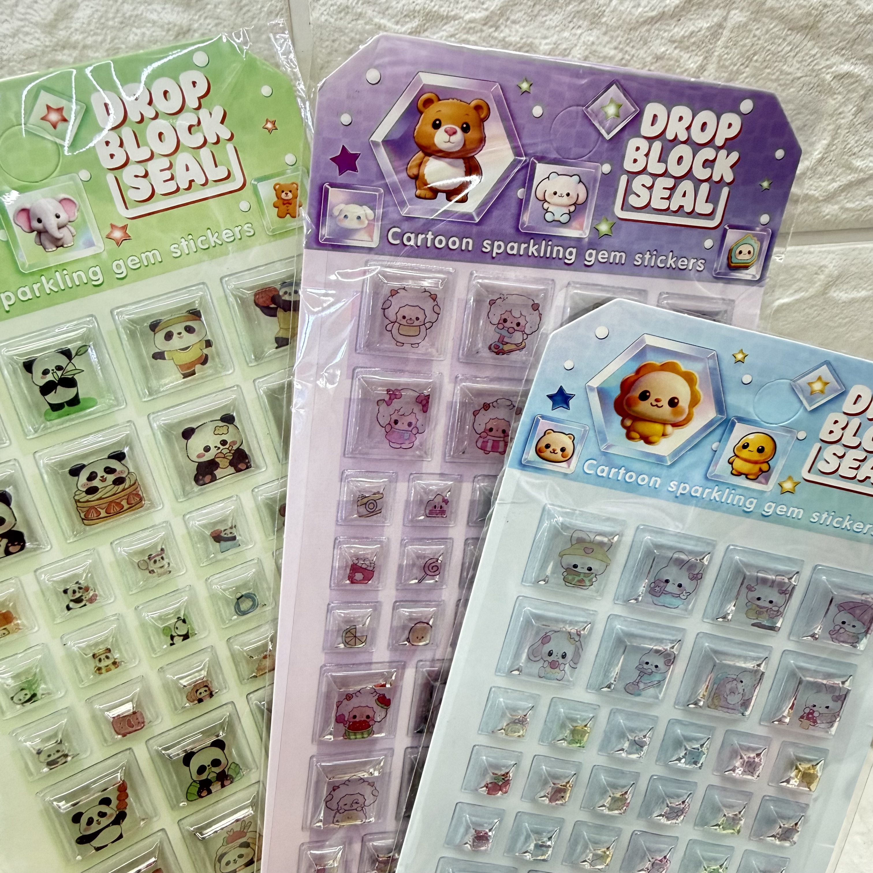 Cartoon 3D relief crystal three-dimensional stickers, square heart-shaped food animal diy mobile phone relief decorative stickers pic 14