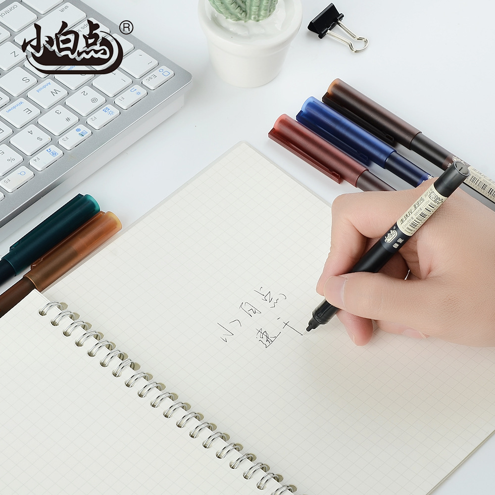 Small white dot straight liquid ballpoint pen, large-capacity color retro gel pen, full needle tube student notebook pen, quick-drying Specification image