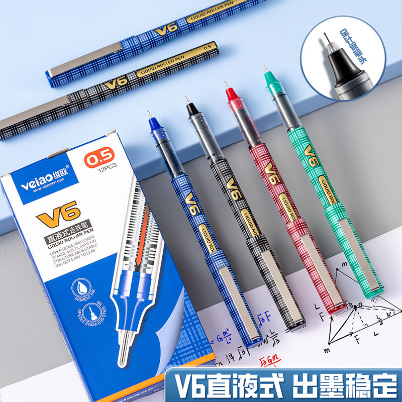Vio V6 straight liquid gel pen, black water pen, large-capacity portable, practice questions, exam black signature pen Application Scenario