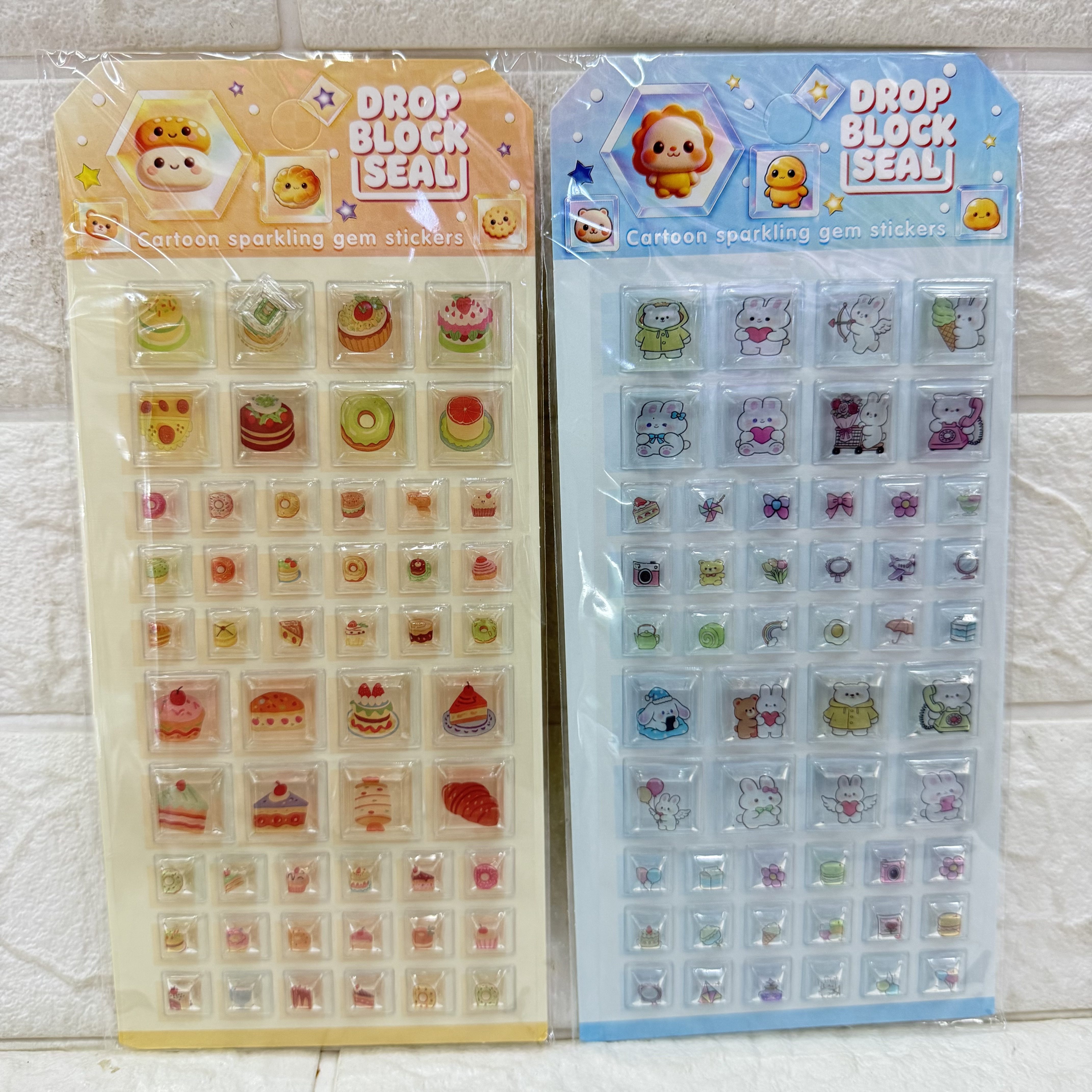 Cartoon 3D relief crystal three-dimensional stickers, square heart-shaped food animal diy mobile phone relief decorative stickers details Picture