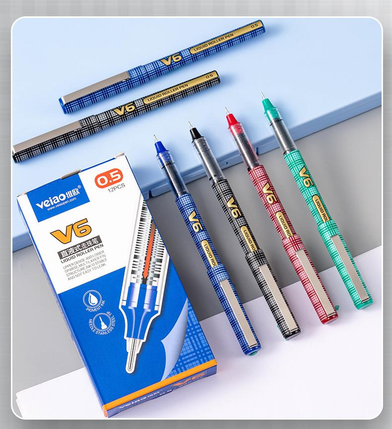 Vio V6 straight liquid gel pen, black water pen, large-capacity portable, practice questions, exam black signature pen pic 17