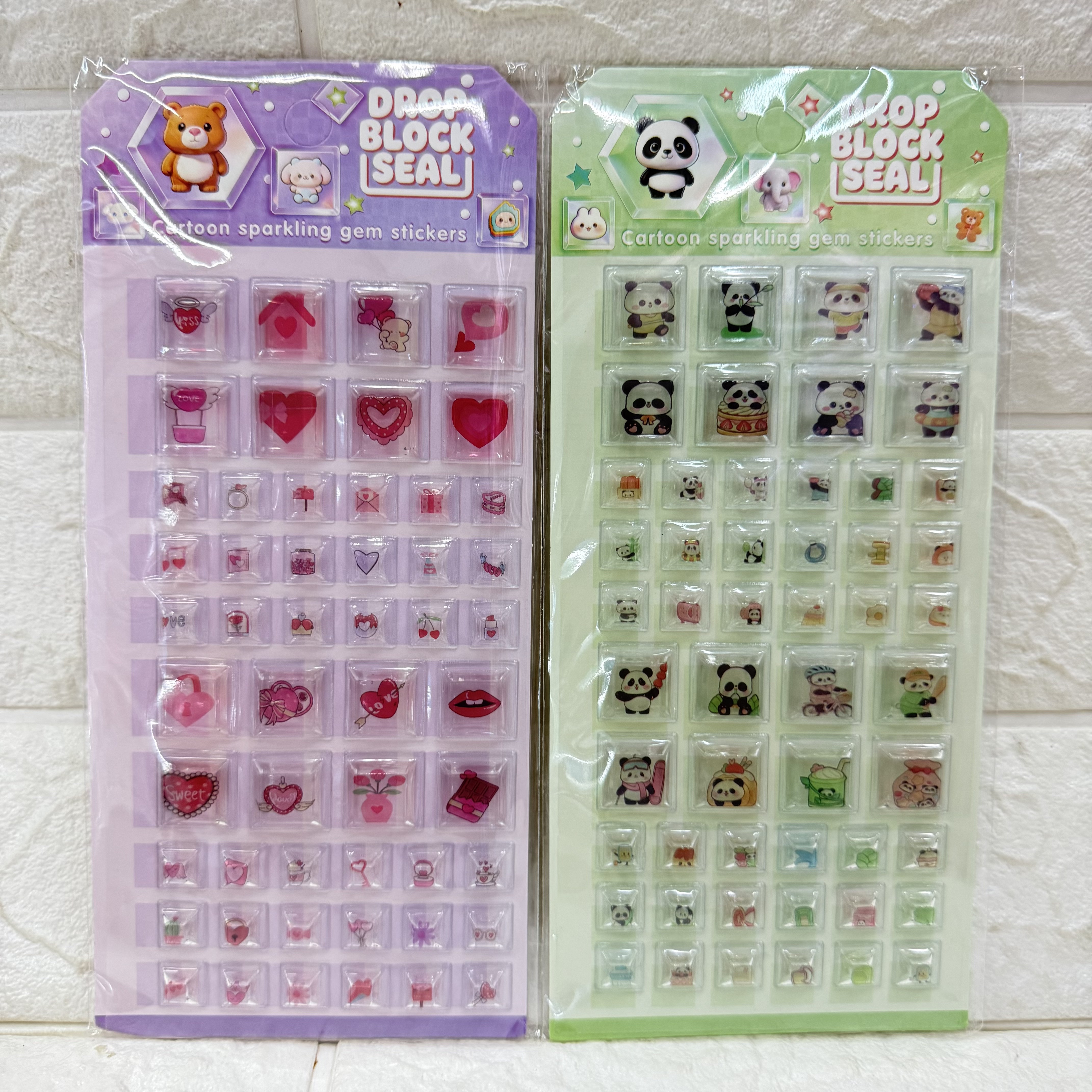Cartoon 3D relief crystal three-dimensional stickers, square heart-shaped food animal diy mobile phone relief decorative stickers Item Picture