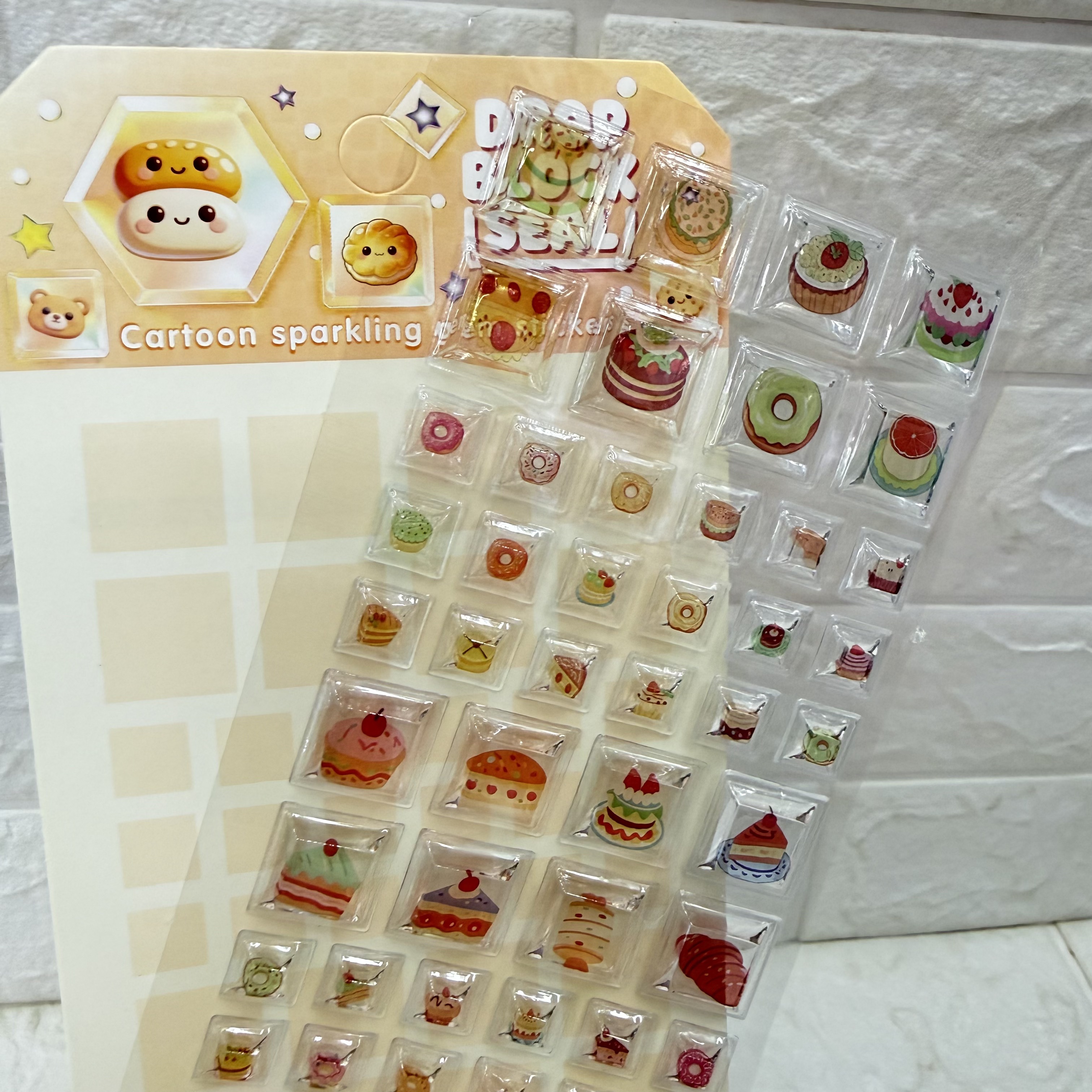 Cartoon 3D relief crystal three-dimensional stickers, square heart-shaped food animal diy mobile phone relief decorative stickers pic 12