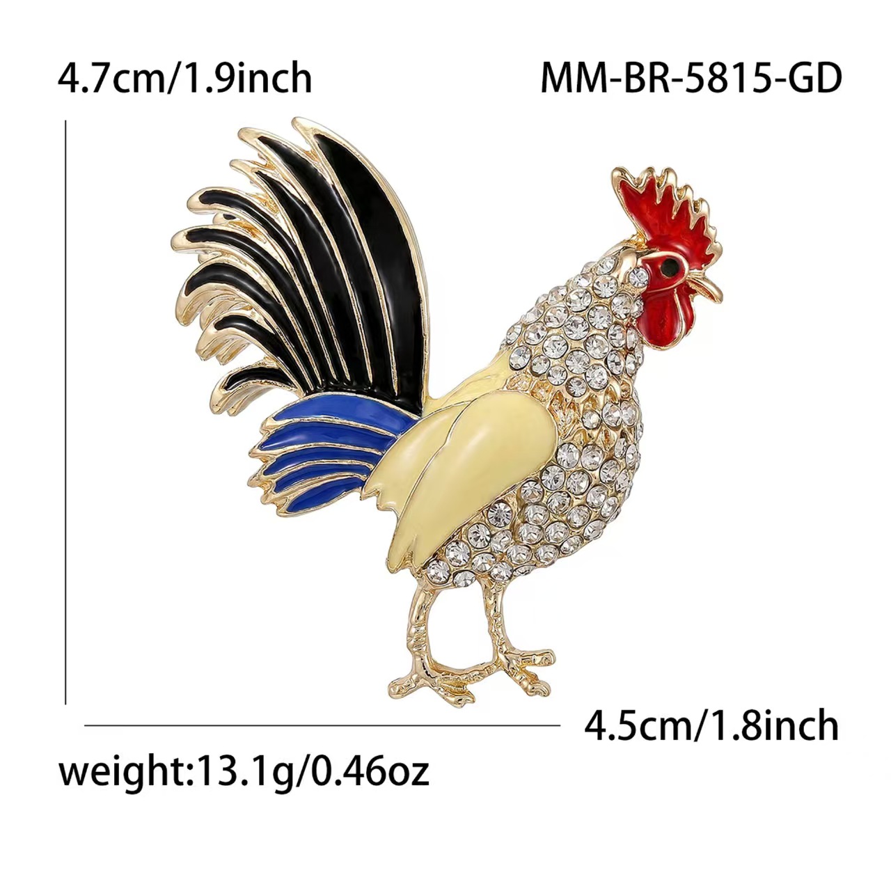 Fashionable and simple alloy oil-drip rooster brooch, cardigan, sweater, coat, corsage accessory, shawl buckle Item Picture