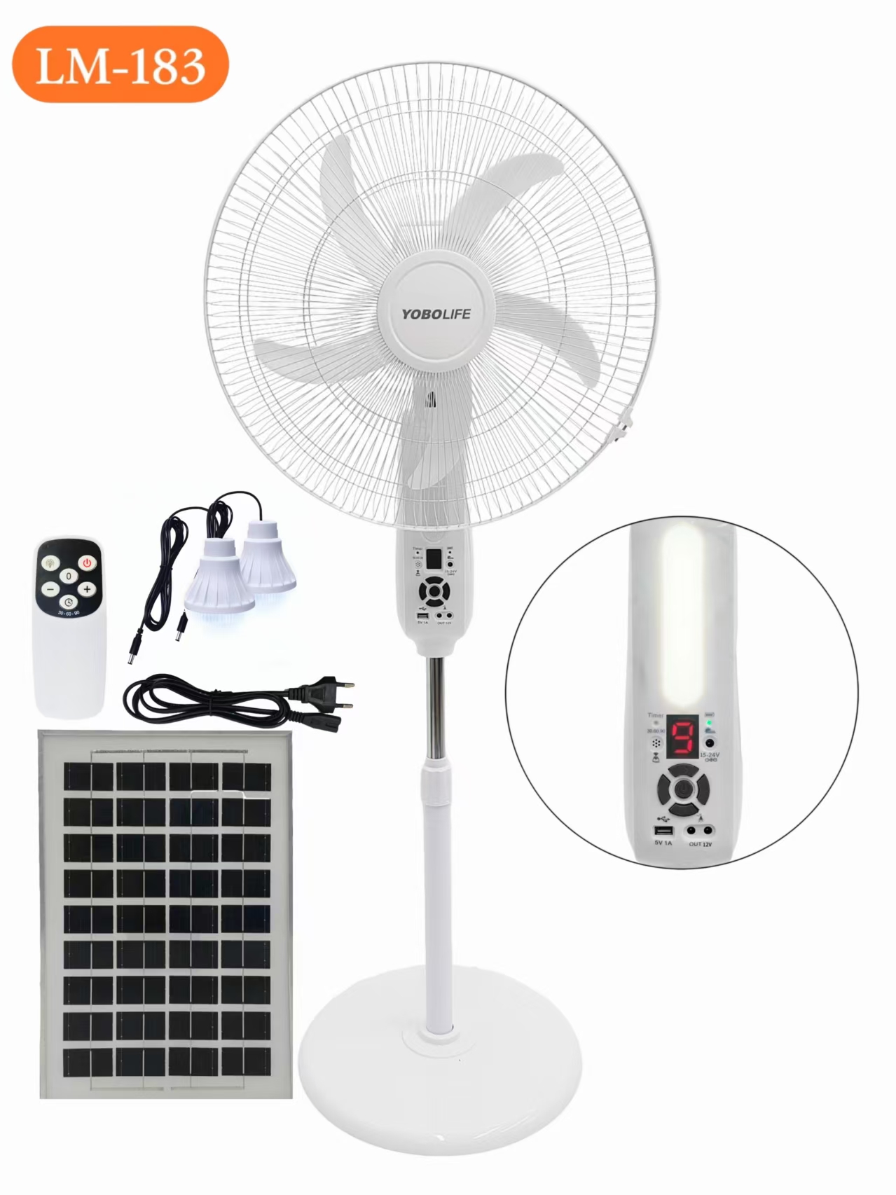 YOBOLIFE's new LM-183 floor-standing fan, an 18-inch solar-powered charging fan with 5 wind speeds, a small screen display and remote control, is a best-selling floor-standing fan in Africa and South America