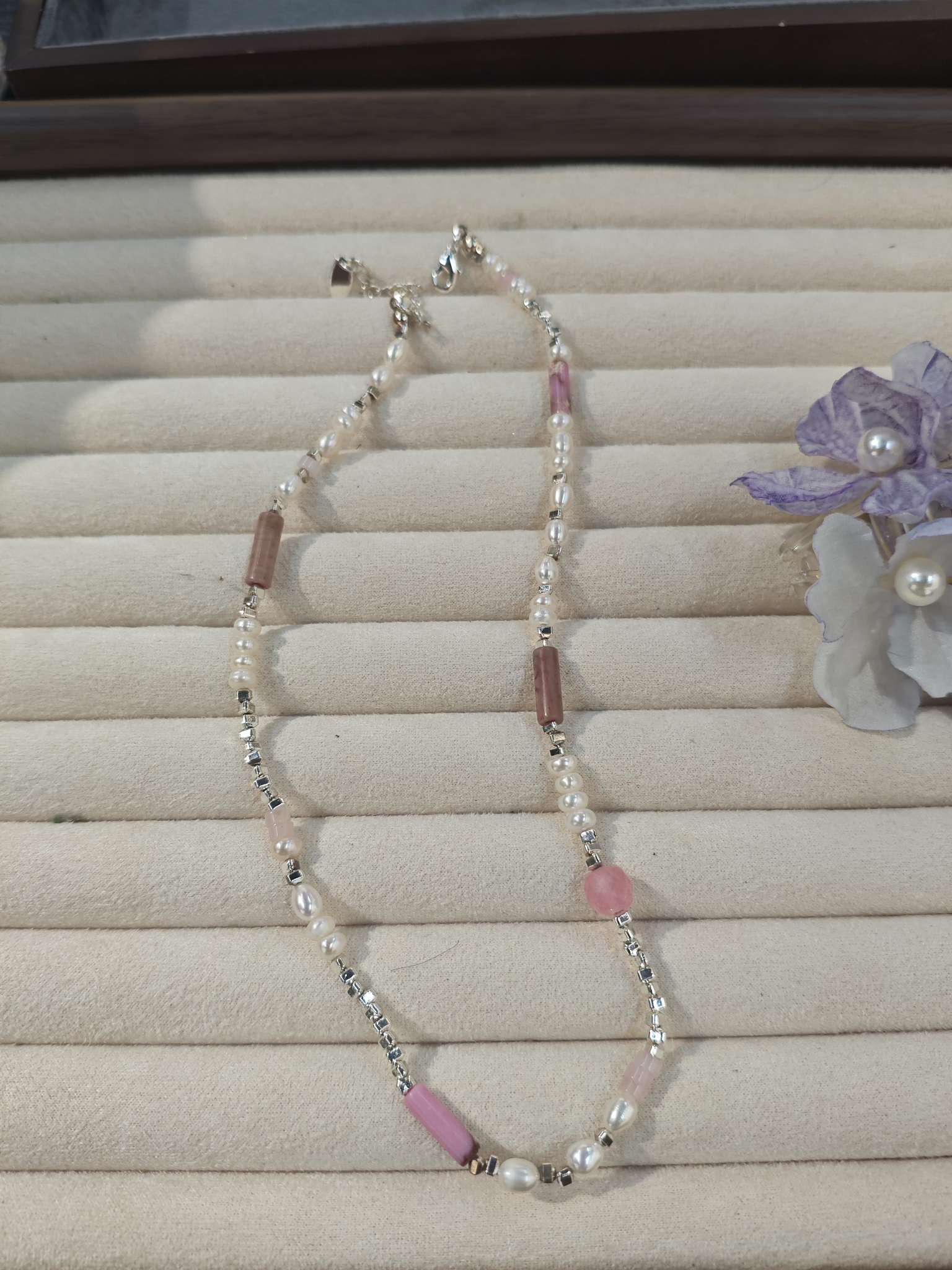 New necklace, fashionable and elegant pearl + natural stone silver necklace detail image 4