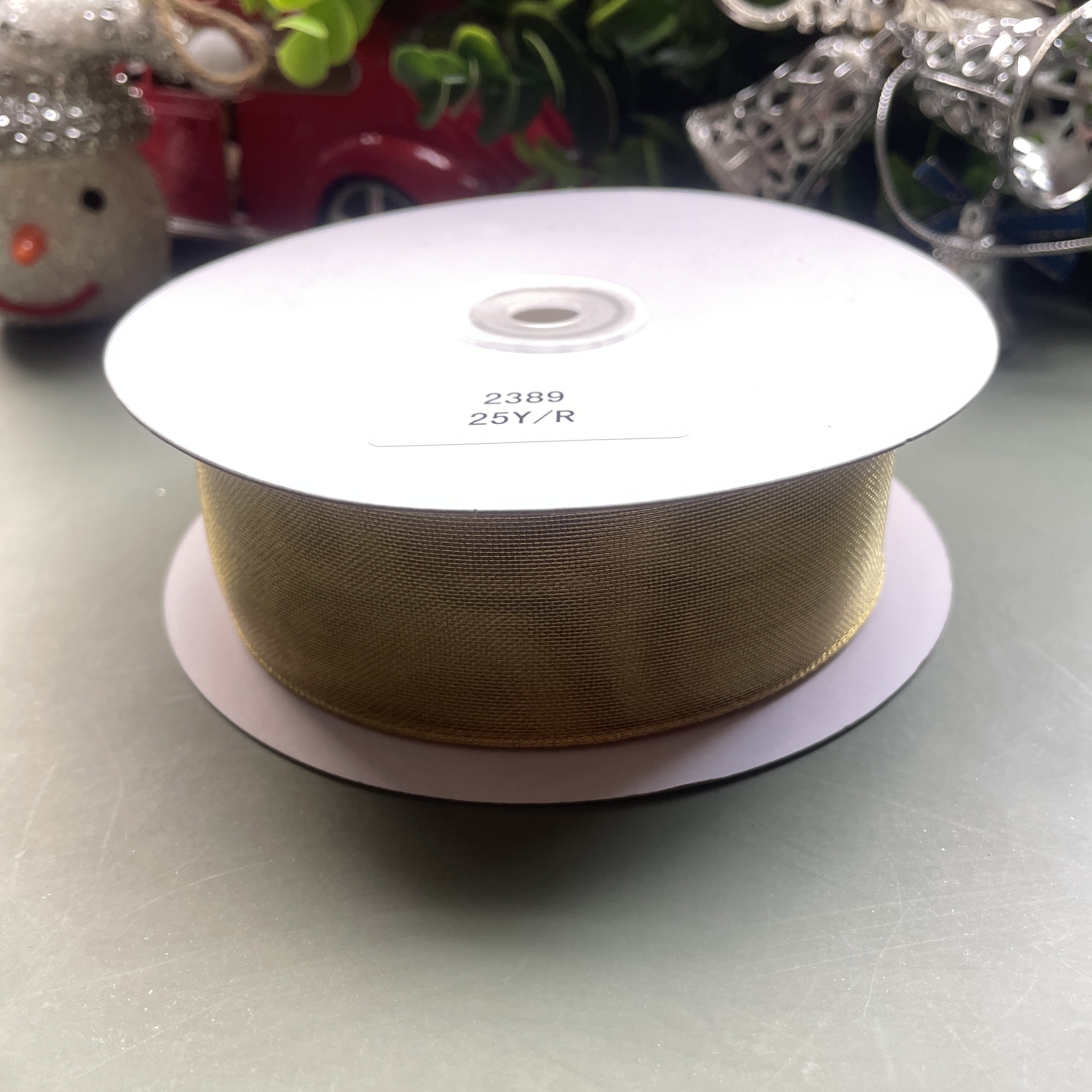 Item No. : 2389 Christmas Gift Packaging Decoration DIY Gold Mesh Webbing Christmas Webbing 3.8cm details Picture