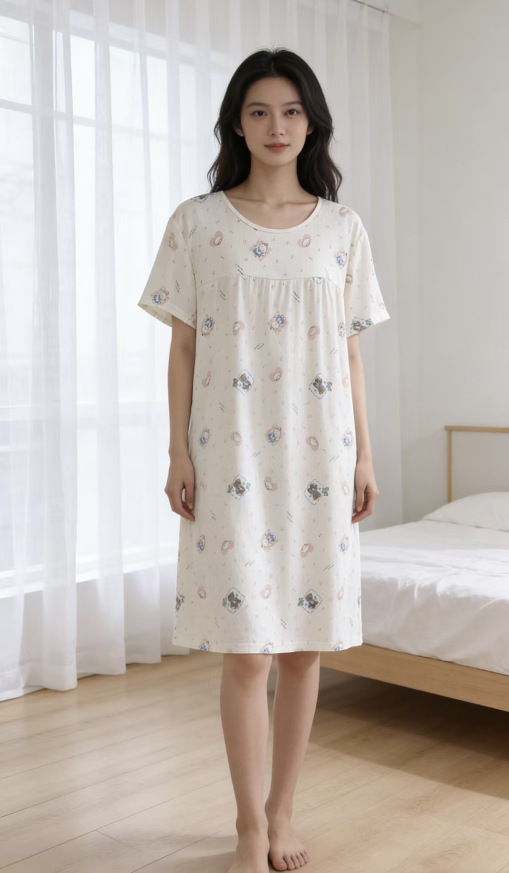 纯棉女士家居服睡袍浴袍裙式大码夏季睡衣套头睡裙