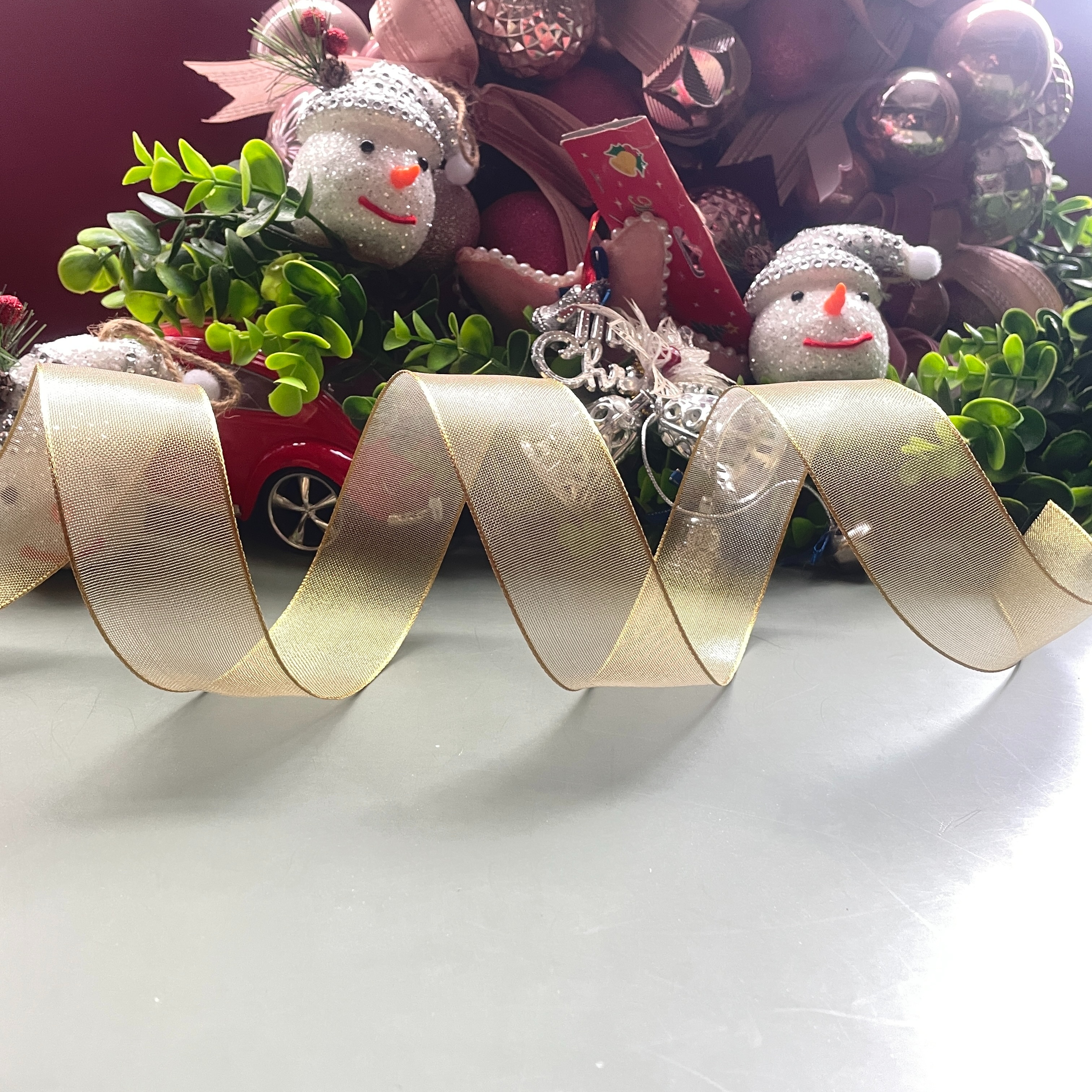 Item No. : 2389 Christmas Gift Packaging Decoration DIY Gold Mesh Webbing Christmas Webbing 3.8cm