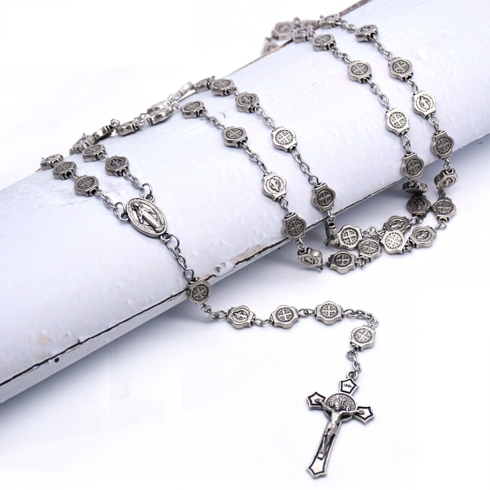 Metal vintage plata aleación benedictino largo collar unisex accesorios crossover venta caliente al por mayor details Picture