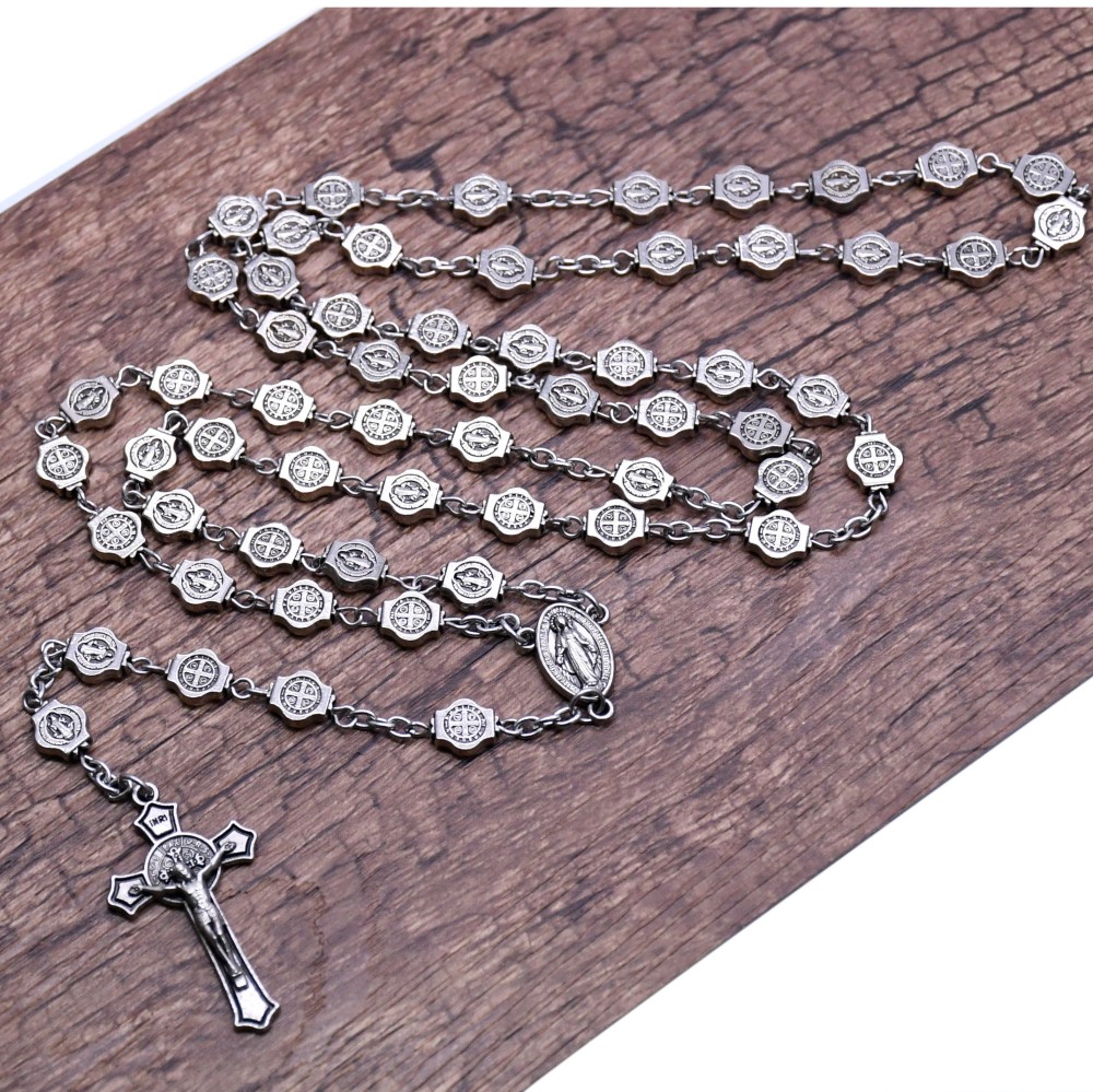 Metal vintage plata aleación benedictino largo collar unisex accesorios crossover venta caliente al por mayor Specification image