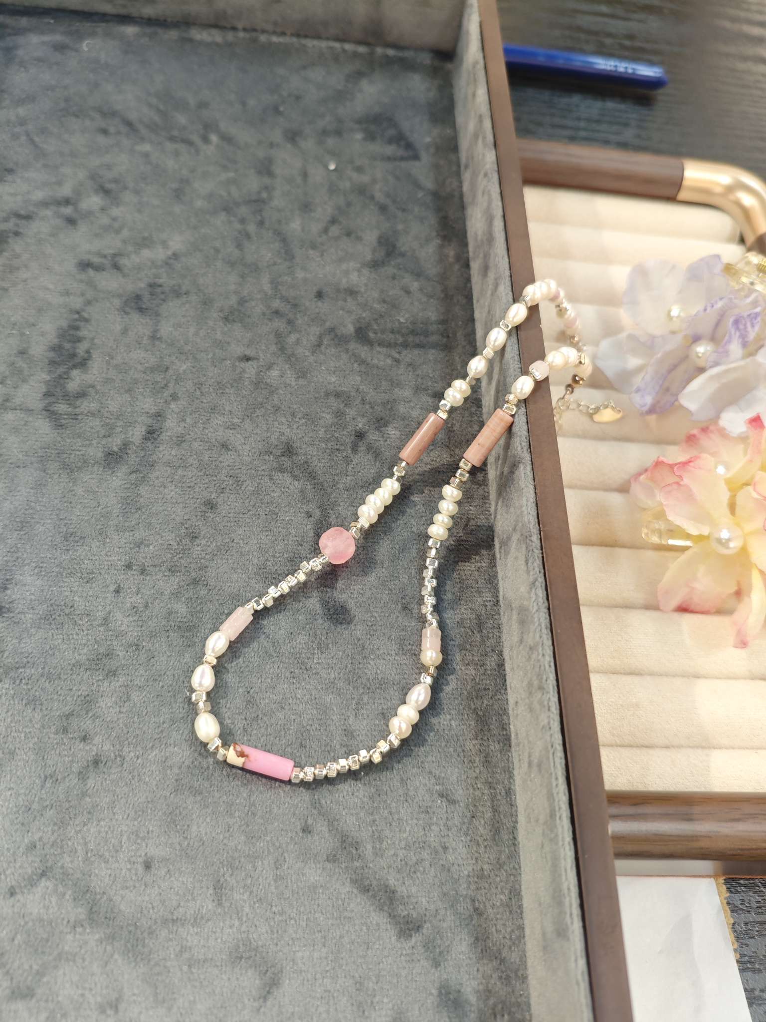 New necklace, fashionable and elegant pearl + natural stone silver necklace detail image 2
