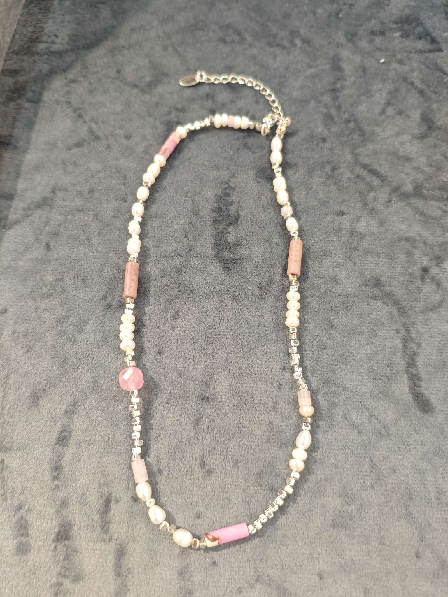 New necklace, fashionable and elegant pearl + natural stone silver necklace Specification image