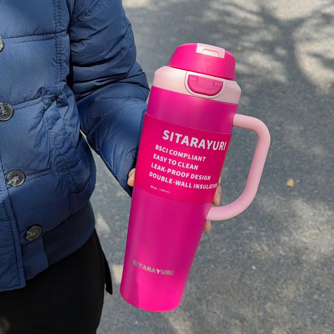 Large-capacity dual-drinking handle with a spring cap of 1200ML Specification image