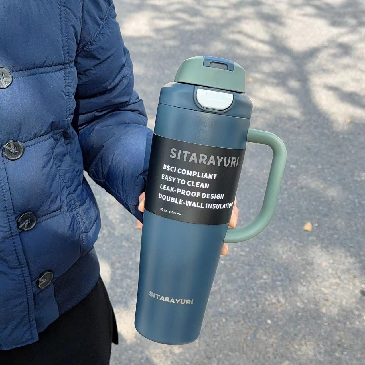 Large-capacity dual-drinking handle with a spring cap of 1200ML details Picture