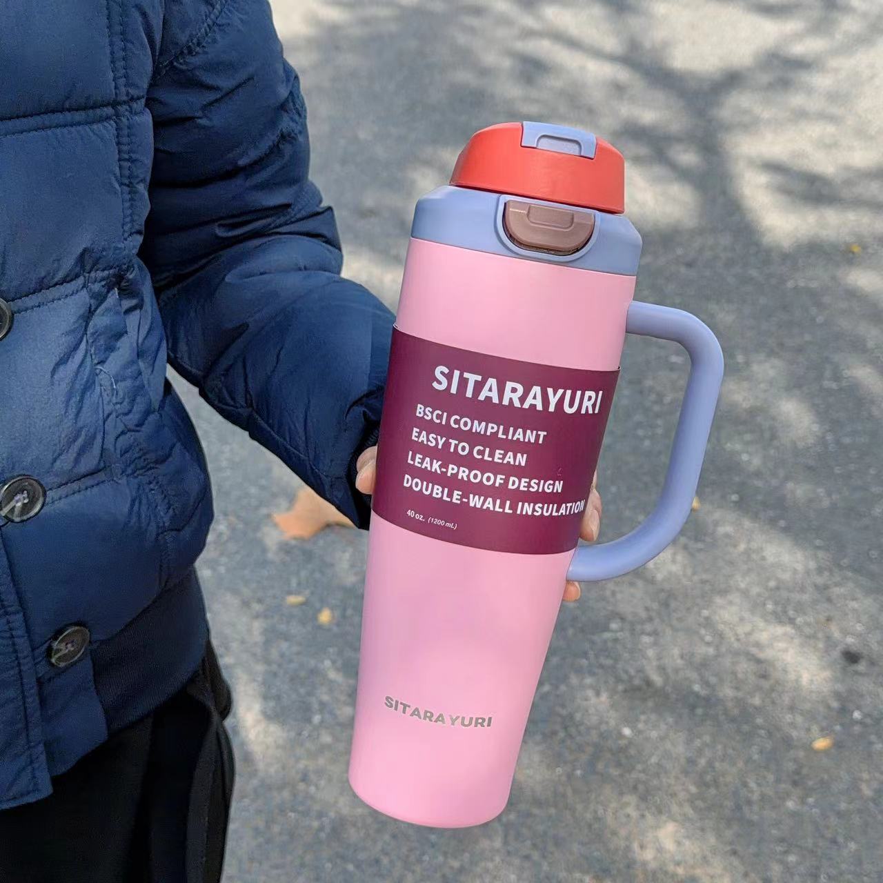 Large-capacity dual-drinking handle with a spring cap of 1200ML detail image 5
