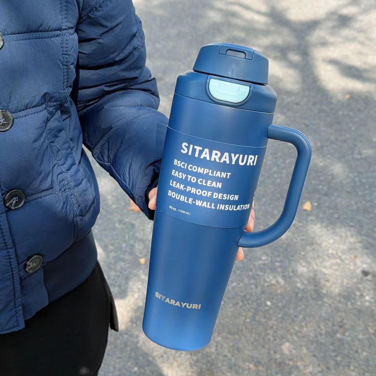 Large-capacity dual-drinking handle with a spring cap of 1200ML detail image 4