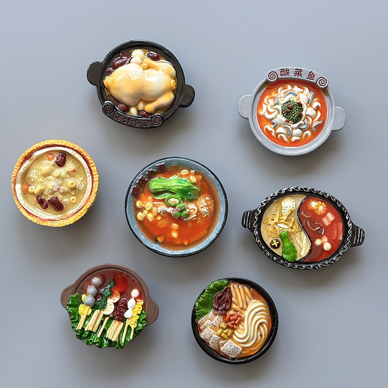 厂家直销 3D立体重庆特色地方小吃 食物树脂冰箱贴磁力贴高货食玩磁吸冰箱装饰贴