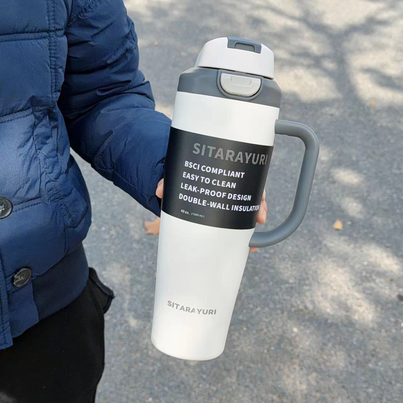 Large-capacity dual-drinking handle with a spring cap of 1200ML detail image 3