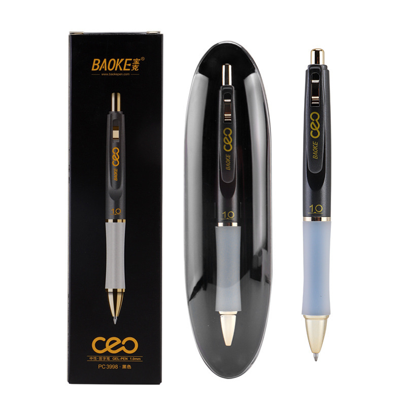 Bao Ke Black 1.0 Press gel Pen, large-capacity advertising pen, high-end business office signature pen, press gel pen Item Picture