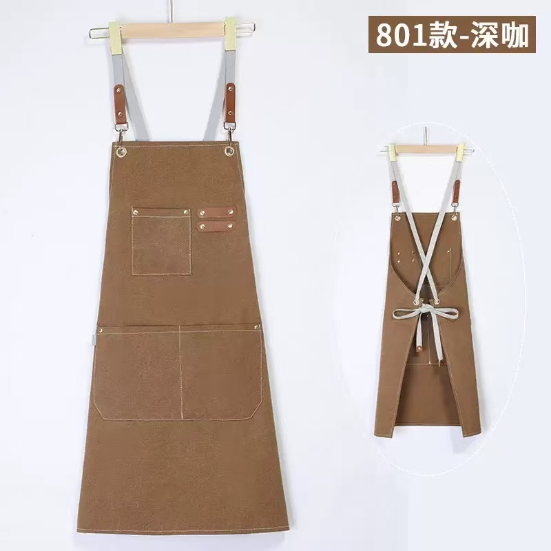 Solid color canvas apron factory direct sales wholesale high-end foreign trade 16-ampere polyester-cotton washed men's and women's universal aprons Item Picture