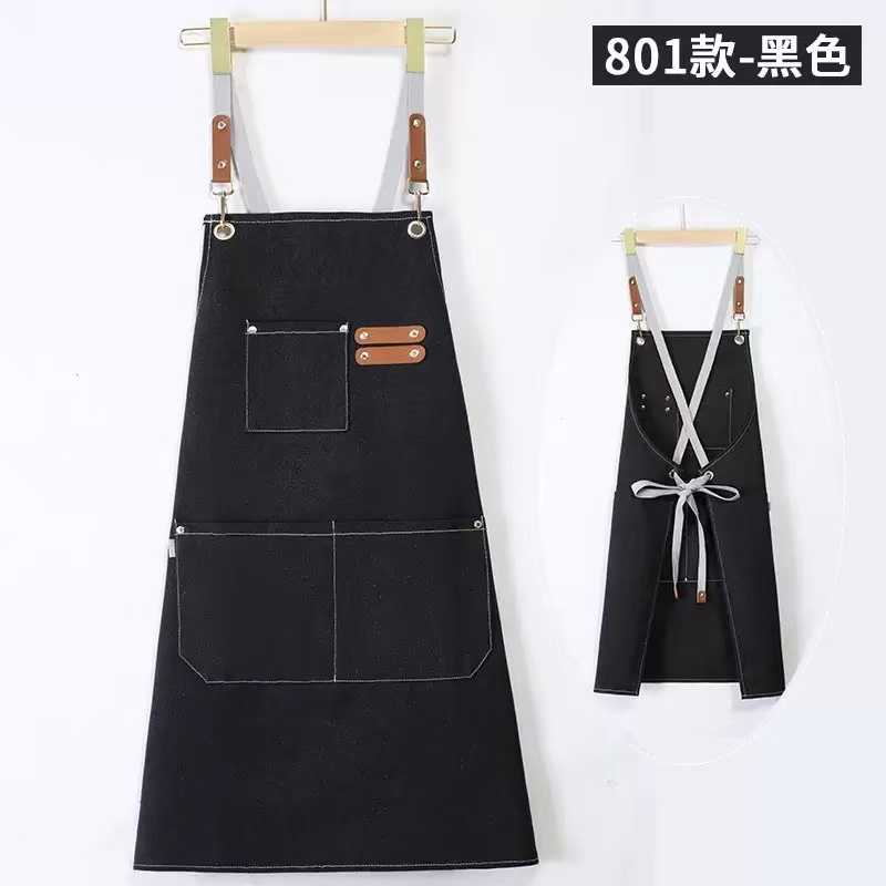 Solid color canvas apron factory direct sales wholesale high-end foreign trade 16-ampere polyester-cotton washed men's and women's universal aprons Specification image