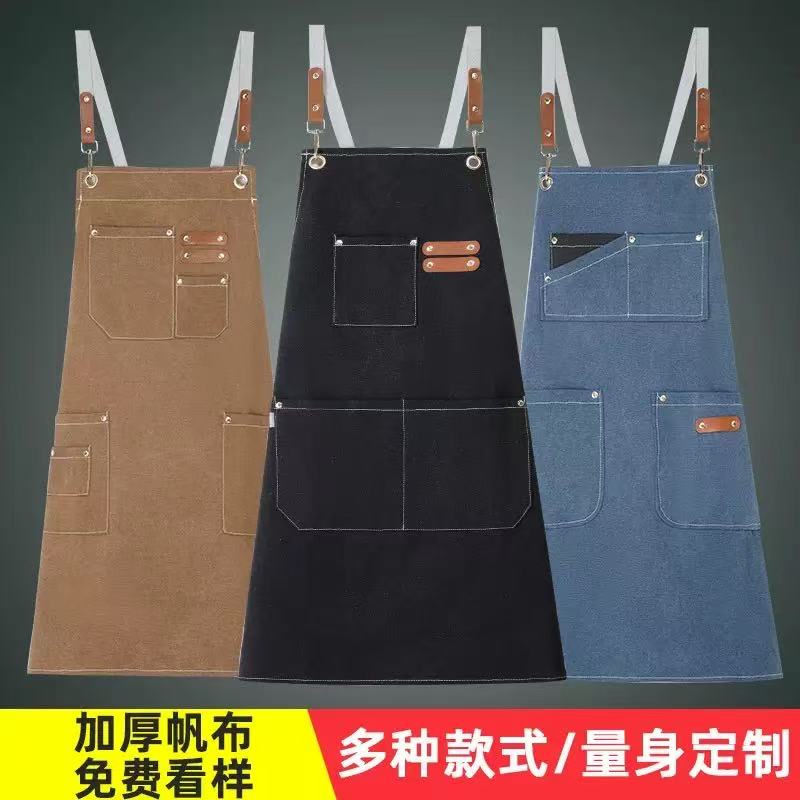 Canvas fashion apron 802 styles, adjustable shoulder straps, comfortable lacing, practical pockets, neat hem, suitable for various occasions details Picture