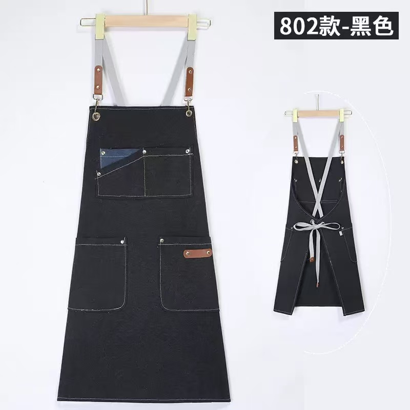 Canvas fashion apron 802 styles, adjustable shoulder straps, comfortable lacing, practical pockets, neat hem, suitable for various occasions Application Scenario