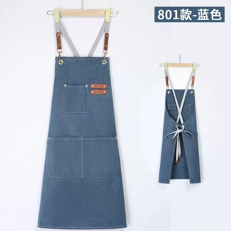 Solid color canvas apron factory direct sales wholesale high-end foreign trade 16-ampere polyester-cotton washed men's and women's universal aprons details Picture