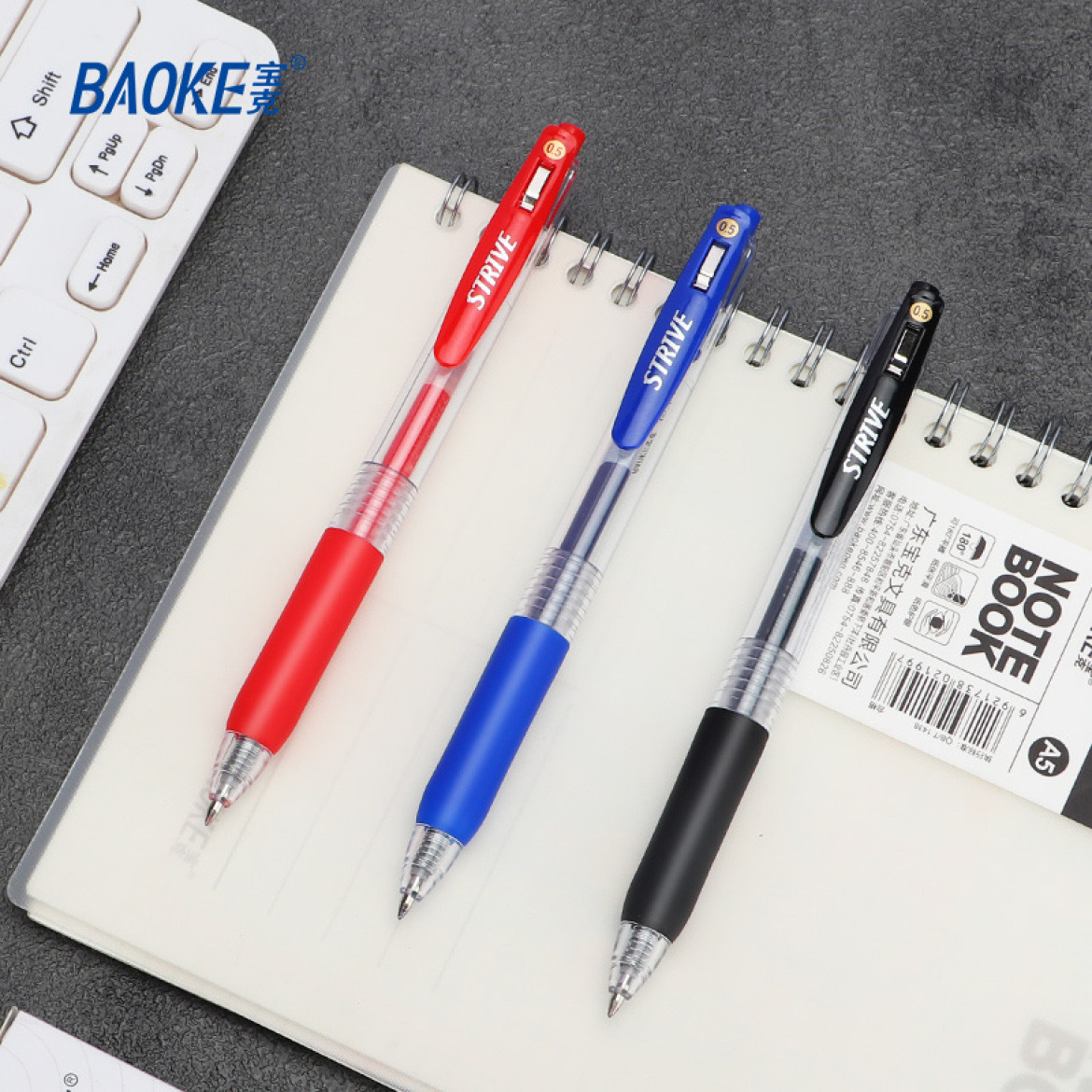 Baokezi point-press gel pens in black, blue and red, student exam practice pens, office signature pens wholesale details Picture