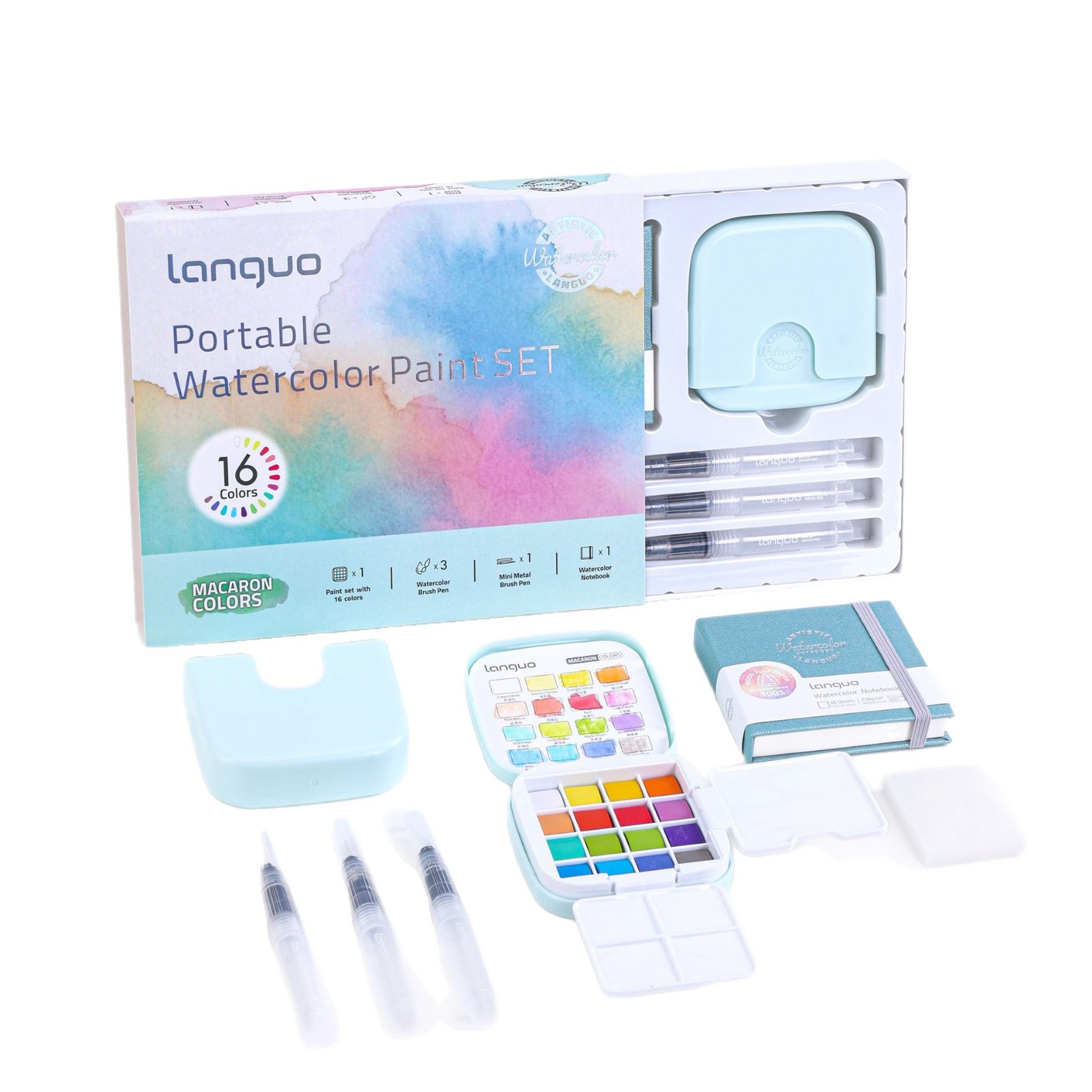 Wholesale of Blue Fruit Solid Watercolor Set, mini portable color-matching watercolor painting box and painting coloring box for art students Item Picture