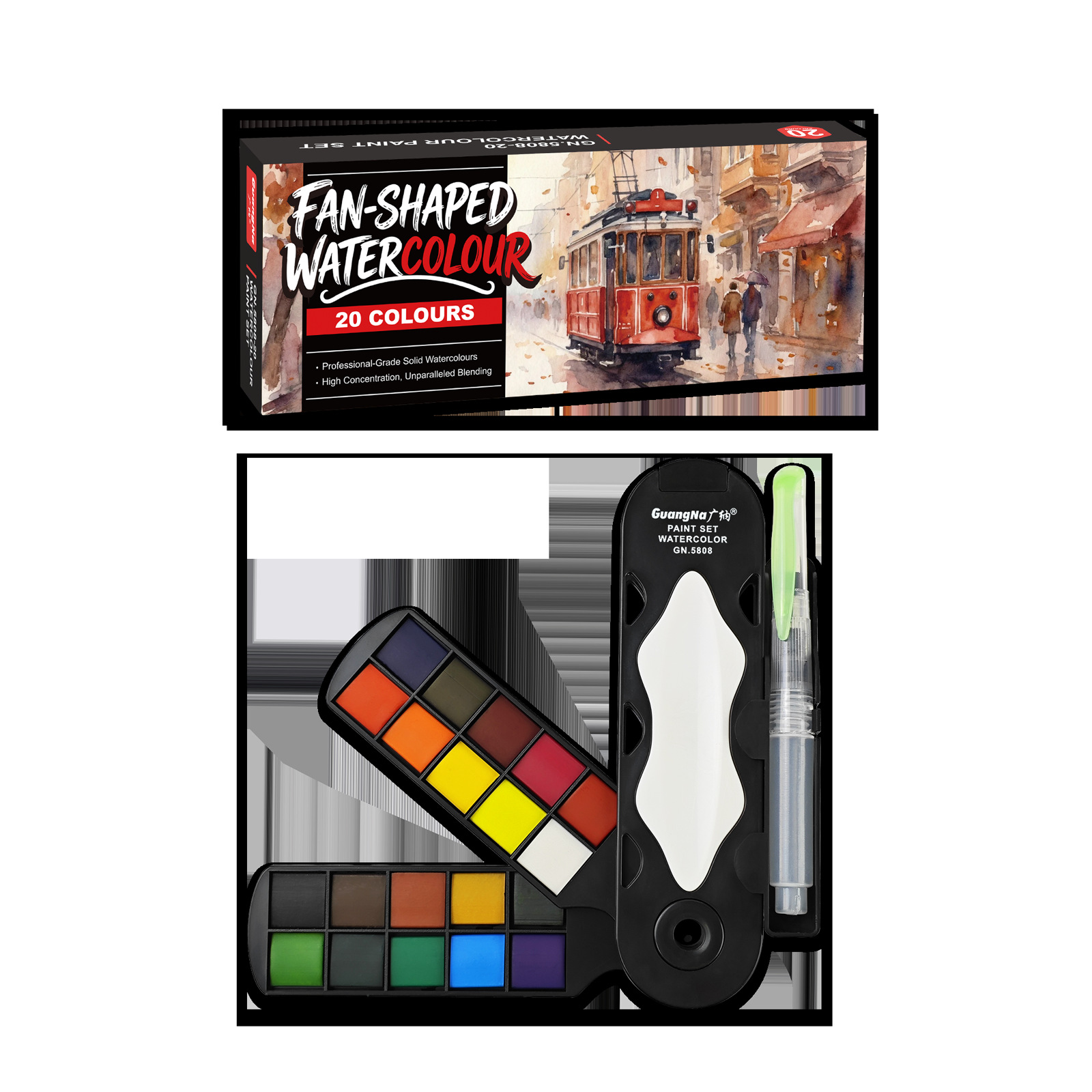 Master the 5808 fan-shaped solid watercolor paint set, a multi-color washable gouache paint travel portable set Item Picture