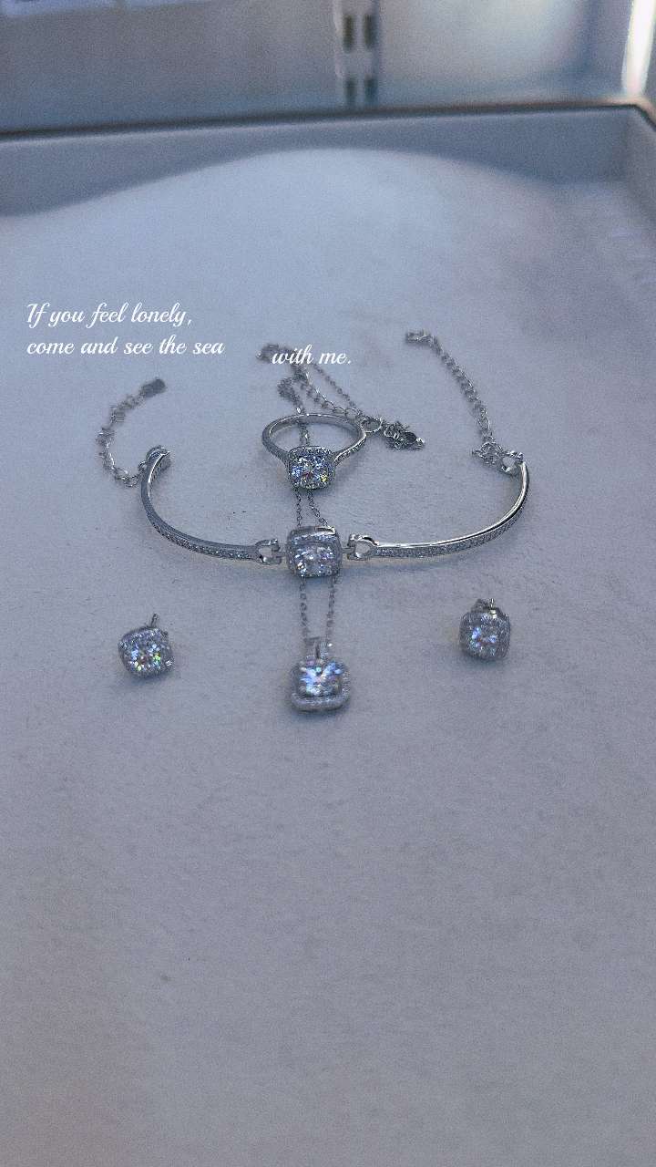 Todos plata moissan diamantes conjuntos collares pulseras anillos pendientes moda mujer accesorios