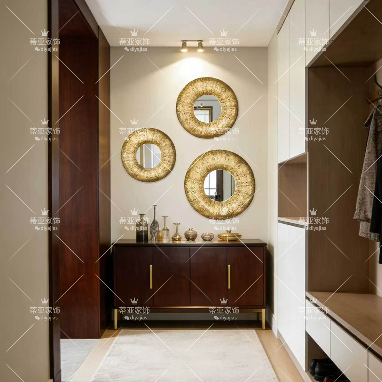 Golden hollowed-out circular mirror frame glass photo frame table for living room and bedroom decoration Specification image