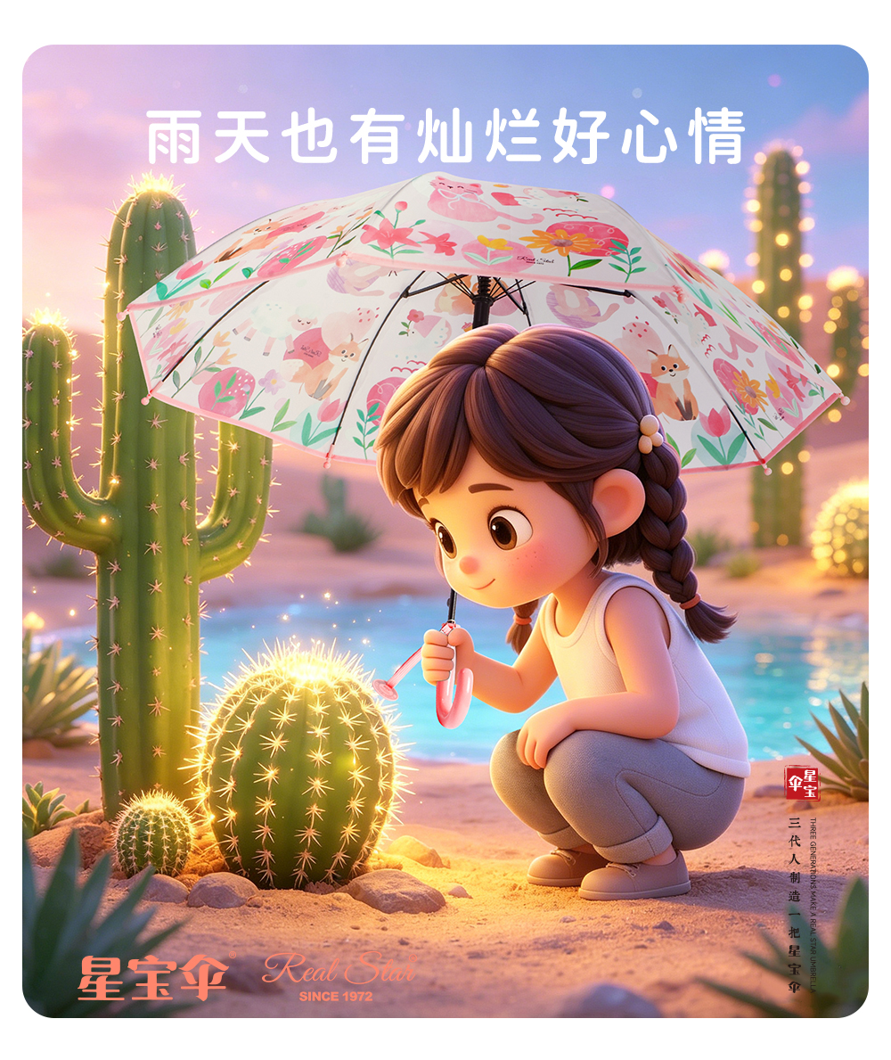 星宝伞015海洋风格儿童伞长柄直杆雨伞塑料雨伞平行宝宝雨伞批发详情7