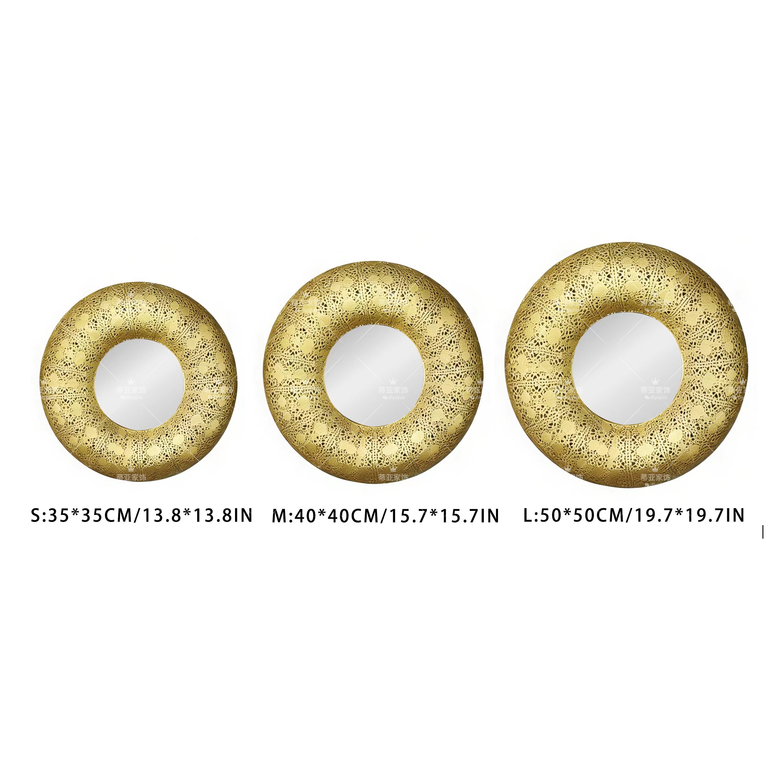 Golden hollowed-out circular mirror frame glass photo frame table for living room and bedroom decoration