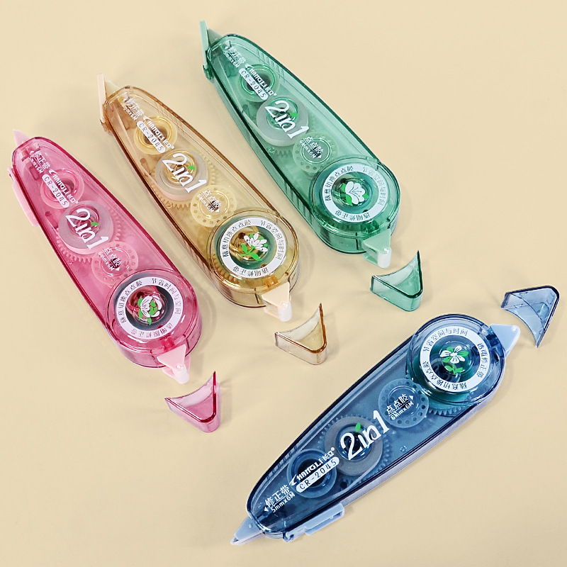 The Changli 2-in-1 correction tape with dot glue can be used on both ends. It is a 6-meter student error correction tape in jelly color Application Scenario