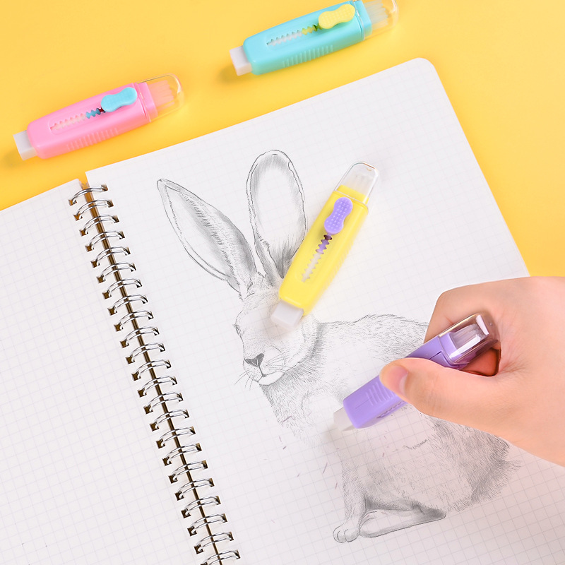 Tuqiang Creative telescopic Brush Eraser for primary school Students with high appearance level drawing, writing and correction colorful push-pull eraser Specification image