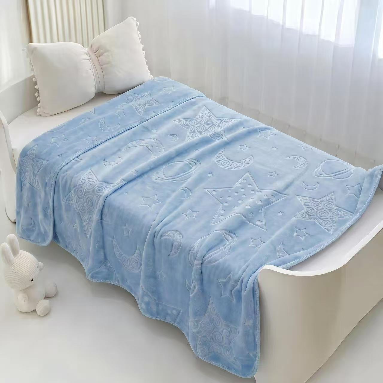 Cross-border foreign trade double-layer embossed star and Moon Secret realm cloud blanket, pure pigment embossed blanket, children's sewage ditch edge lock edge blanket