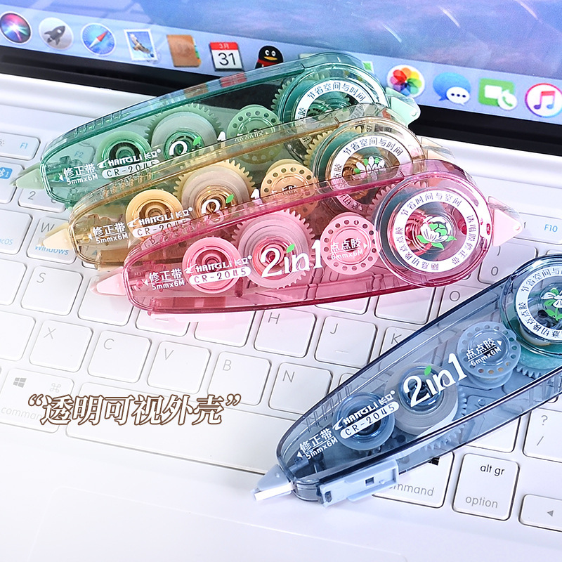 The Changli 2-in-1 correction tape with dot glue can be used on both ends. It is a 6-meter student error correction tape in jelly color details Picture
