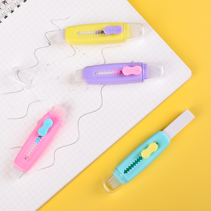 Tuqiang Creative telescopic Brush Eraser for primary school Students with high appearance level drawing, writing and correction colorful push-pull eraser Application Scenario