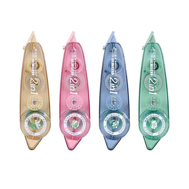 The Changli 2-in-1 correction tape with dot glue can be used on both ends. It is a 6-meter student error correction tape in jelly color Item Picture