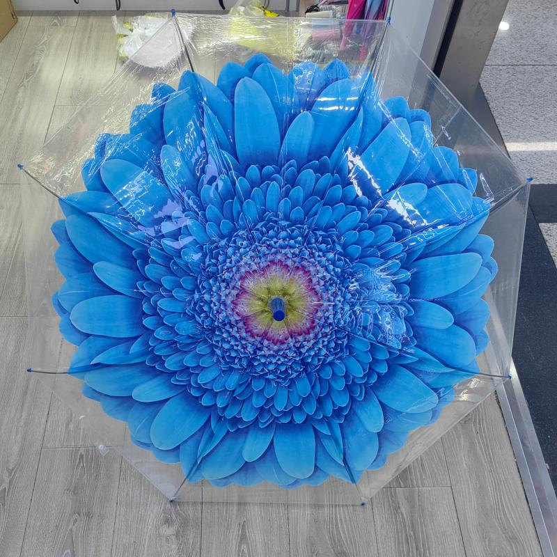 Hengdun Creative printed transparent straight umbrella with Daisy and water lily flower patterns, long handle umbrella with curved handle, anti-slip, reinforced windproof and anti-storm umbrella for adults and students, portable for commuting, popular online, high appearance level umbrella, wholesale and customization supported details Picture