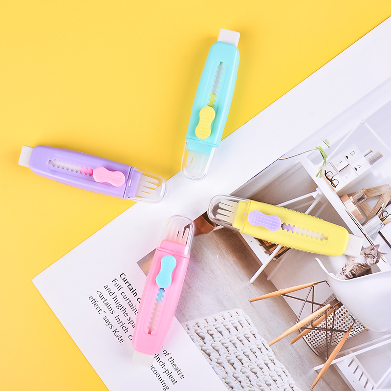 Tuqiang Creative telescopic Brush Eraser for primary school Students with high appearance level drawing, writing and correction colorful push-pull eraser details Picture