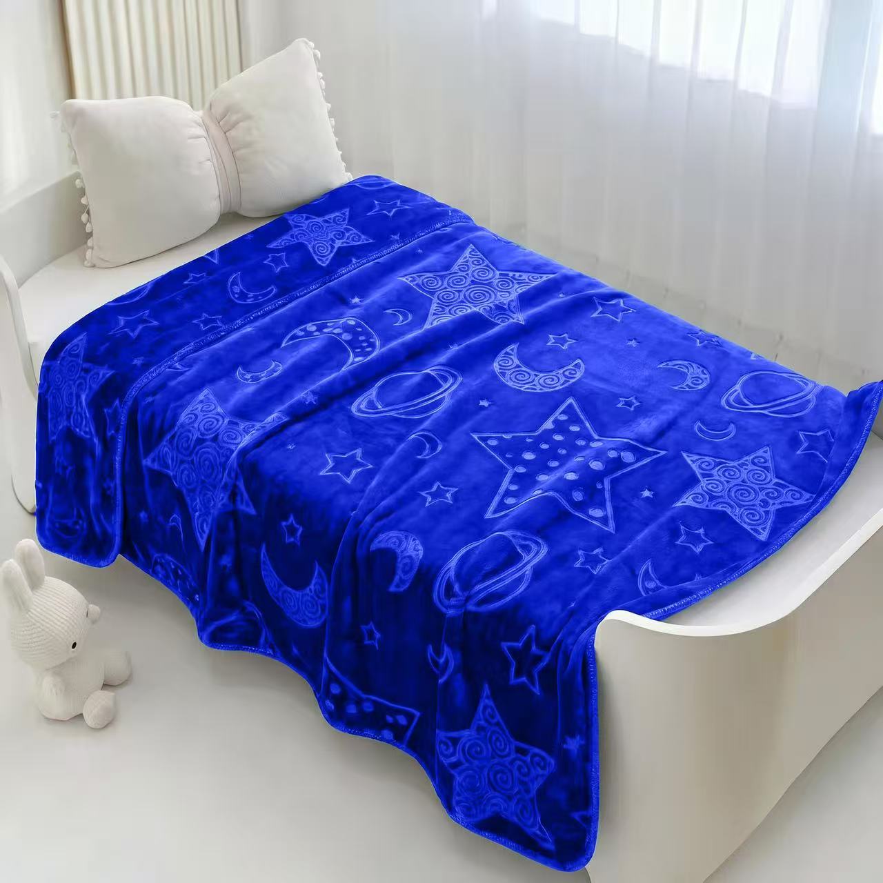 Cross-border foreign trade double-layer embossed star and Moon Secret realm cloud blanket, pure pigment embossed blanket, children's sewage ditch edge lock edge blanket pic 12
