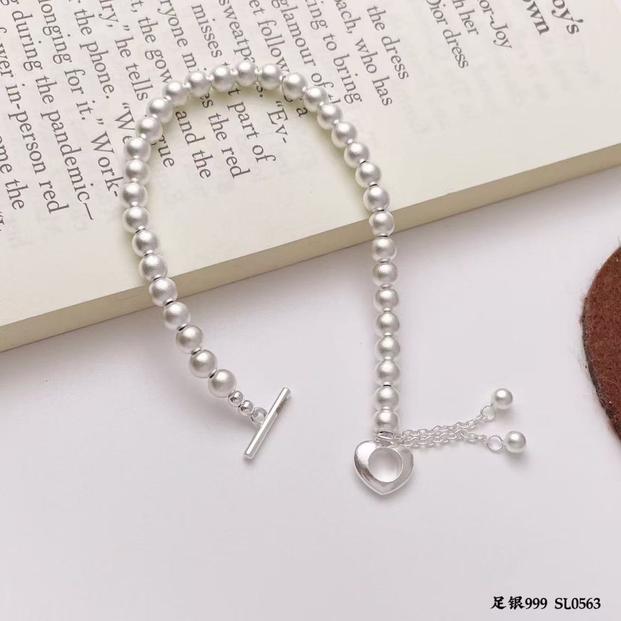 New jewelry, original design 999 sterling silver, 5-meter full, ancient method heart OT clasp tassel silver bracelet details Picture